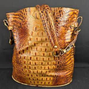 Brahmin Pecan Melbourne Croc Embossed Leather Large Slouchy Hobo Shoulder Bag